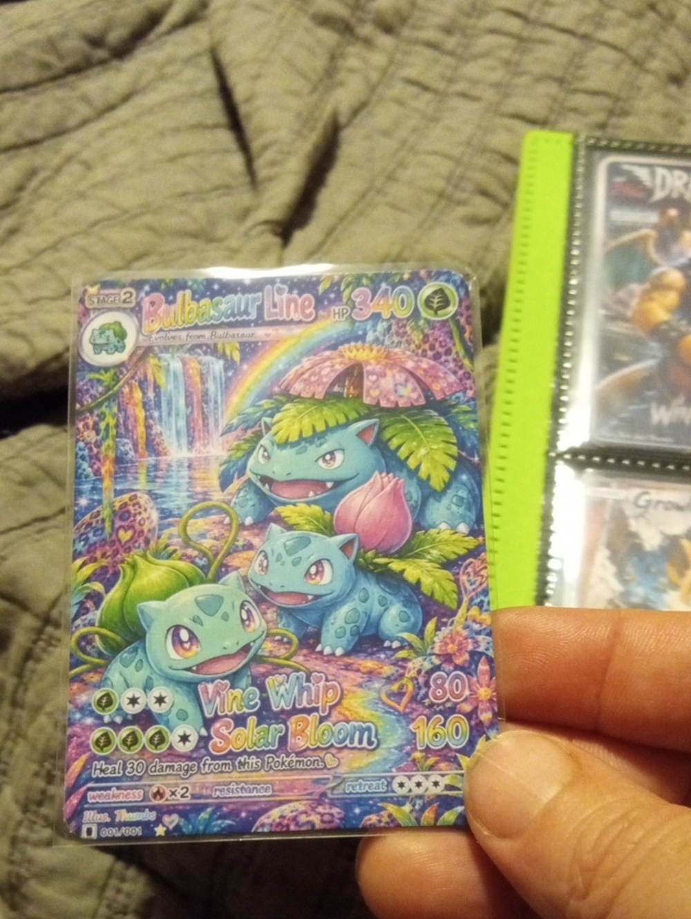 Pokemon Bulbasaur Line Card - Green, Pink, Blue Artwork